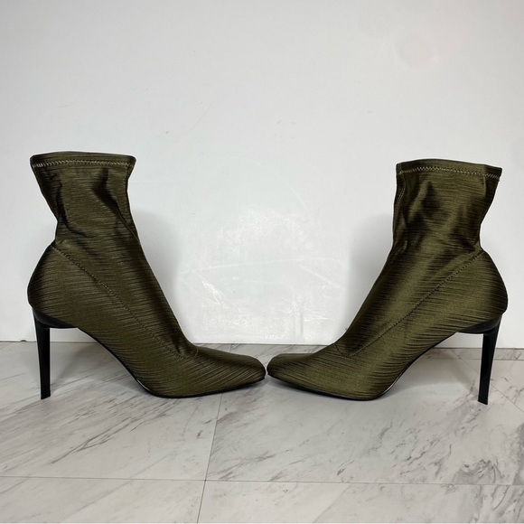 New! Topshop Tia Green Square Toe Heeled Sock Bootie 8 - Picture 5 of 14